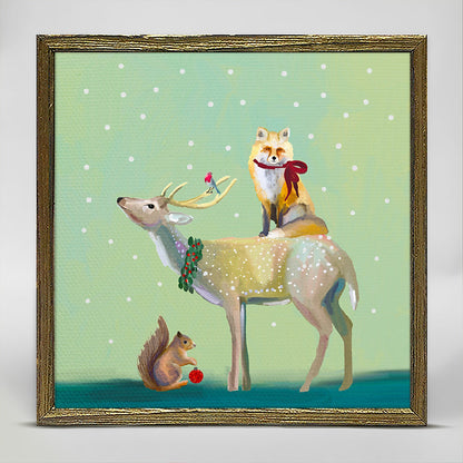 Holiday - Wondrous Buck, Fox and Squirrel Embellished Mini Framed Canvas