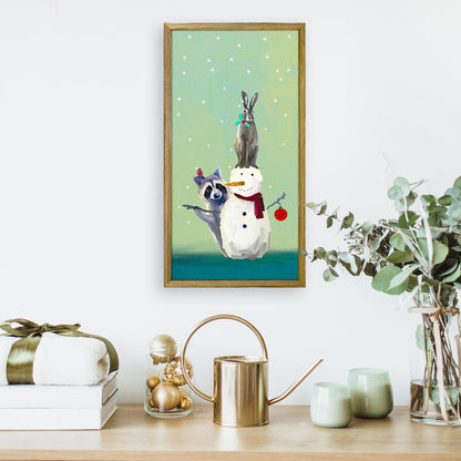 Holiday - Wondrous Snowman, Raccoon & Rabbit Embellished Mini Framed Canvas