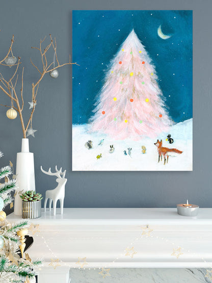 Holiday - Pink Christmas Tree Canvas Wall Art