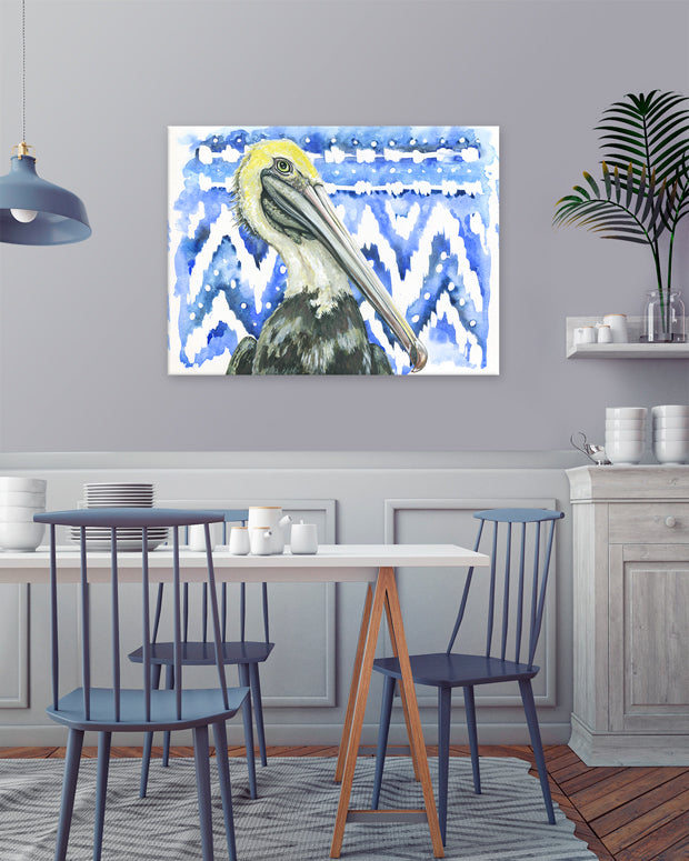 Shibori and Birds - Ikat Pelican Canvas Wall Art