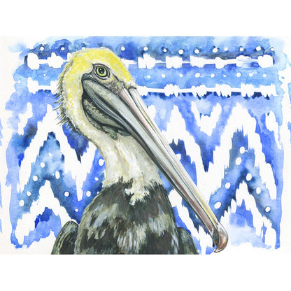 Shibori and Birds - Ikat Pelican Canvas Wall Art
