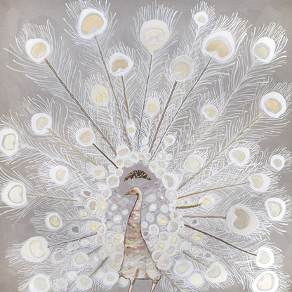 White Velvet Peacock Canvas Wall Art