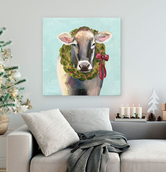 Holiday - Festive Cow Canvas Wall Art - GreenBox Art