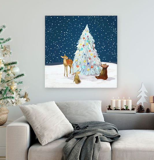 Holiday - Winter Wonderland Tree With Friends Canvas Wall Art - GreenBox Art