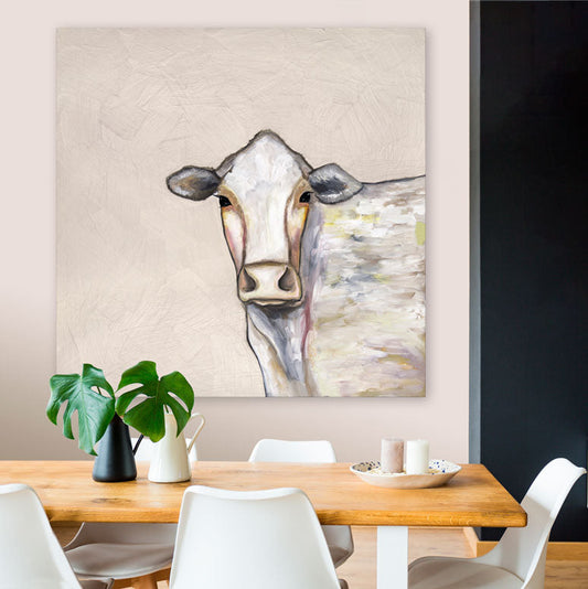 White Cow Canvas Wall Art - GreenBox Art