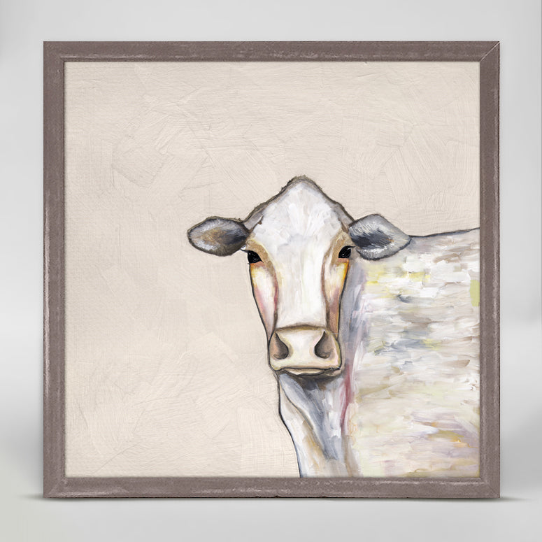 White Cow Mini Framed Canvas - GreenBox Art