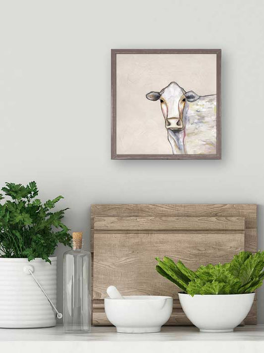 White Cow Mini Framed Canvas - GreenBox Art