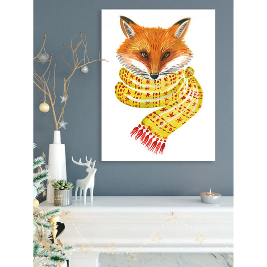 Holiday - Cozy Fox Canvas Wall Art - GreenBox Art