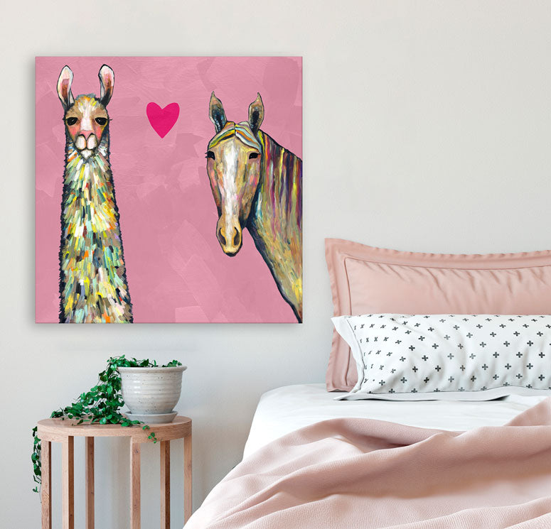 Llama Loves Horse Canvas Wall Art