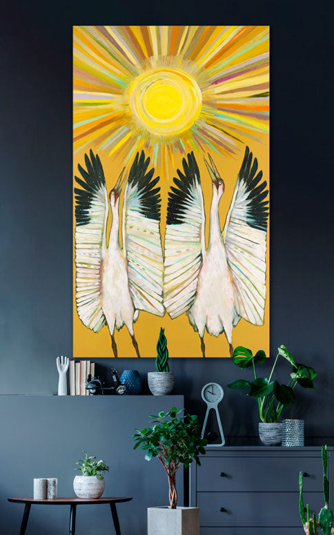 Whooping Crane Sun Dancers Canvas Wall Art