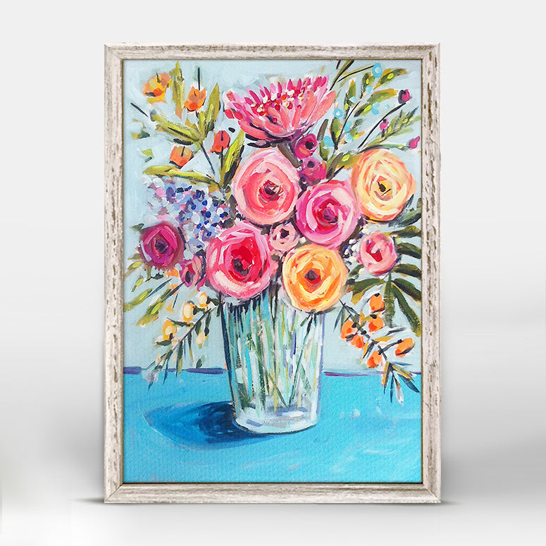 Blue Flowers Mini Framed Canvas