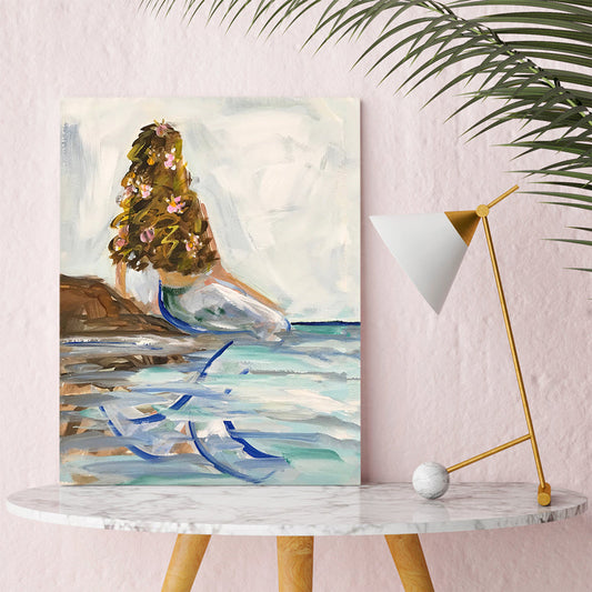 Mermaid In the Sea - Brunette Canvas Wall Art - GreenBox Art