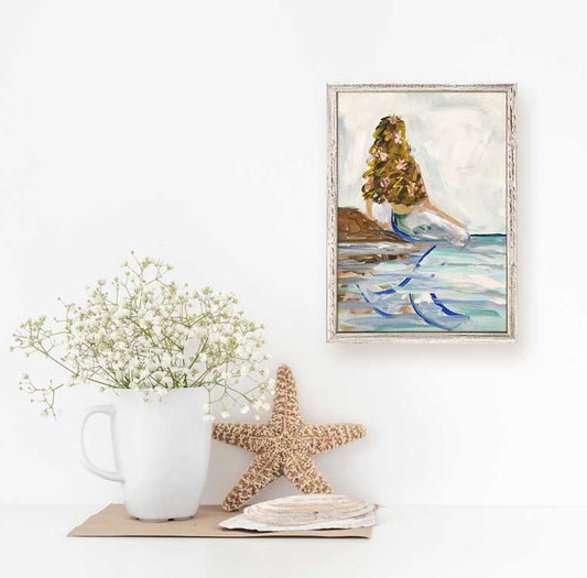 Mermaid In the Sea - Brunette Mini Framed Canvas - GreenBox Art