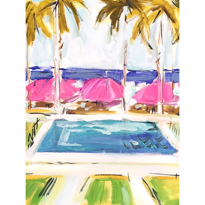 Pink Umbrellas By The Pool Canvas Wall Art