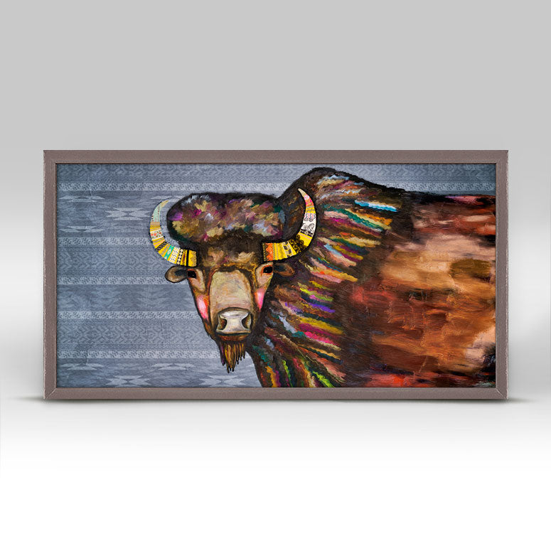 Crowned Bison - Tribal Blue Mini Framed Canvas