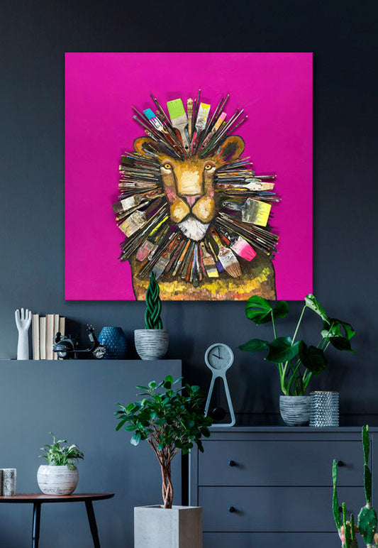 Paintbrush Lion Canvas Wall Art - GreenBox Art