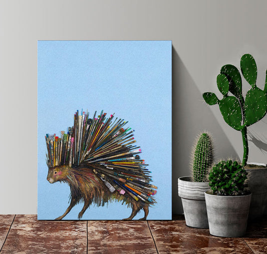 Paintbrush Porcupine Canvas Wall Art - GreenBox Art