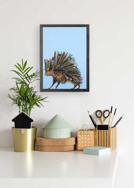 Paintbrush Porcupine Mini Framed Canvas - GreenBox Art