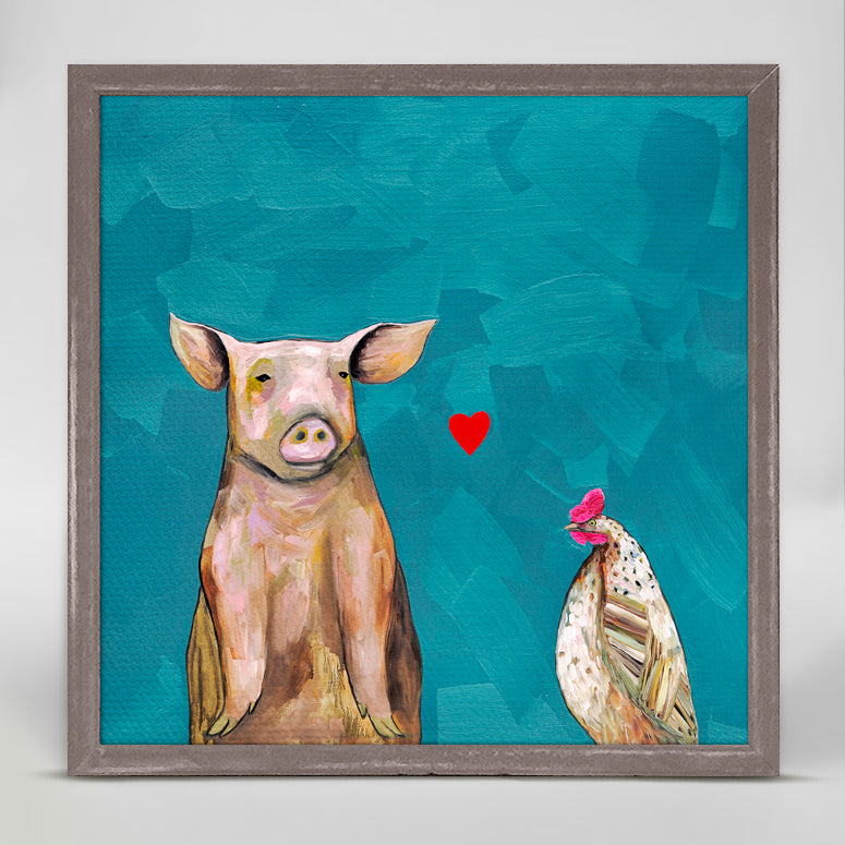 Hen Loves Pig Mini Framed Canvas - GreenBox Art