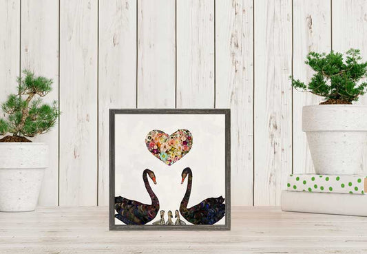 Swan Love On Pearl White Mini Framed Canvas - GreenBox Art