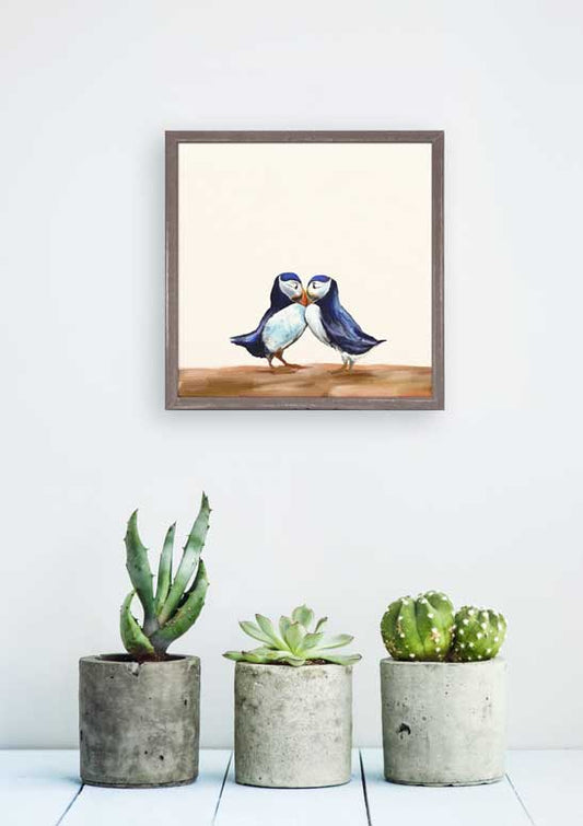 Puffin Couple Mini Framed Canvas - GreenBox Art