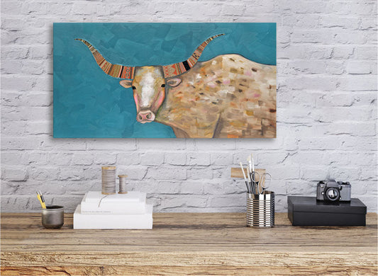 Longhorn Gold Ribbon Canvas Wall Art - GreenBox Art