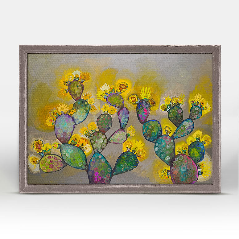 Blooming Prickly Pears - Yellow and Gray Mini Framed Canvas
