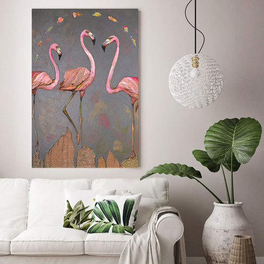 Flamingos and Fish Canvas Wall Art - GreenBox Art