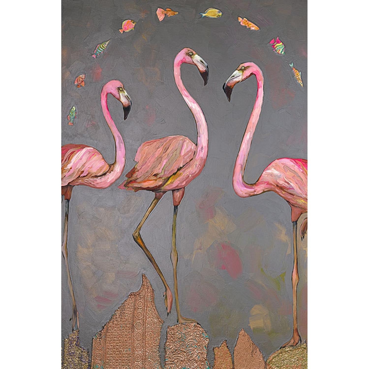 Flamingos and Fish Canvas Wall Art - GreenBox Art