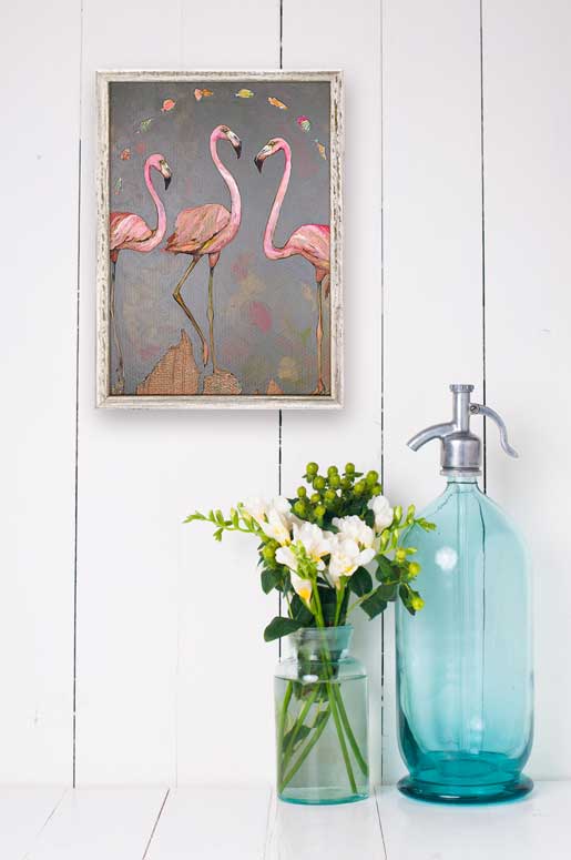 Flamingos and Fish Mini Framed Canvas