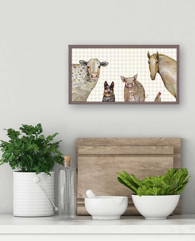 Cattle Dog and Crew - Plaid Mini Framed Canvas