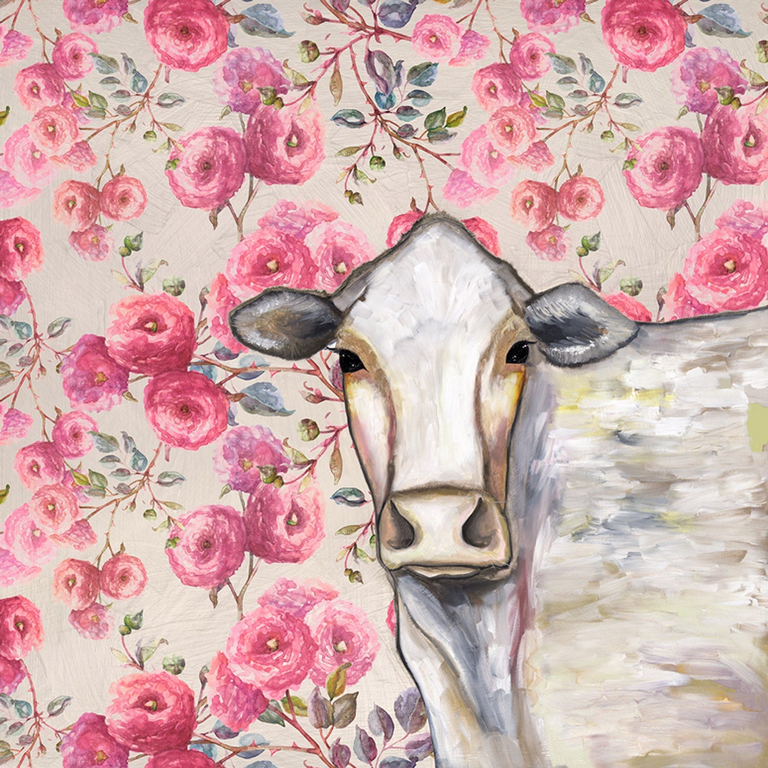 Cow - Floral Canvas Wall Art - GreenBox Art