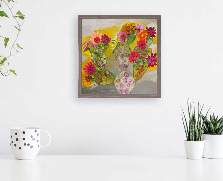 Cacti In Bloom Mini Framed Canvas