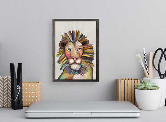 Wild Lion On Cream Mini Framed Canvas - GreenBox Art