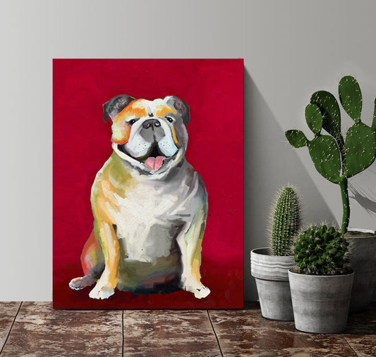 Best Friend - Bulldog On Red Canvas Wall Art