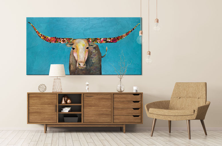 Swinging Tail Longhorn Canvas Wall Art - GreenBox Art