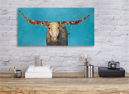 Swinging Tail Longhorn Canvas Wall Art - GreenBox Art