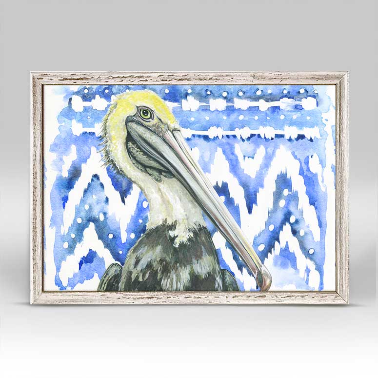 Shibori and Birds - Ikat Pelican Mini Framed Canvas - GreenBox Art