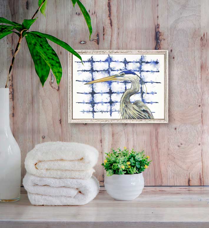 Shibori and Birds - Lagoon Patrol Mini Framed Canvas - GreenBox Art