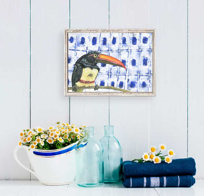 Shibori and Birds - Tropicana Toucan Mini Framed Canvas