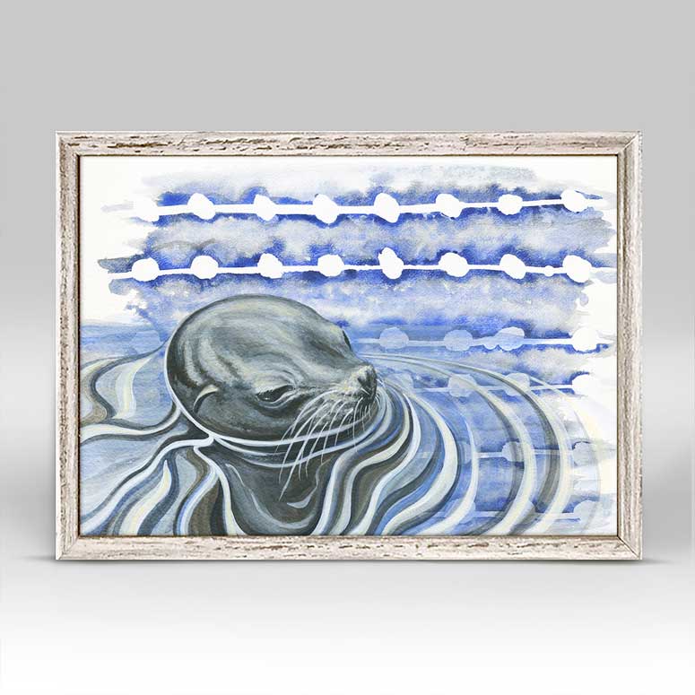 Shibori and Marine Mammals - Coming Up For Air Mini Framed Canvas