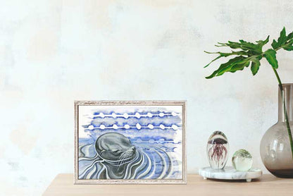 Shibori and Marine Mammals - Coming Up For Air Mini Framed Canvas