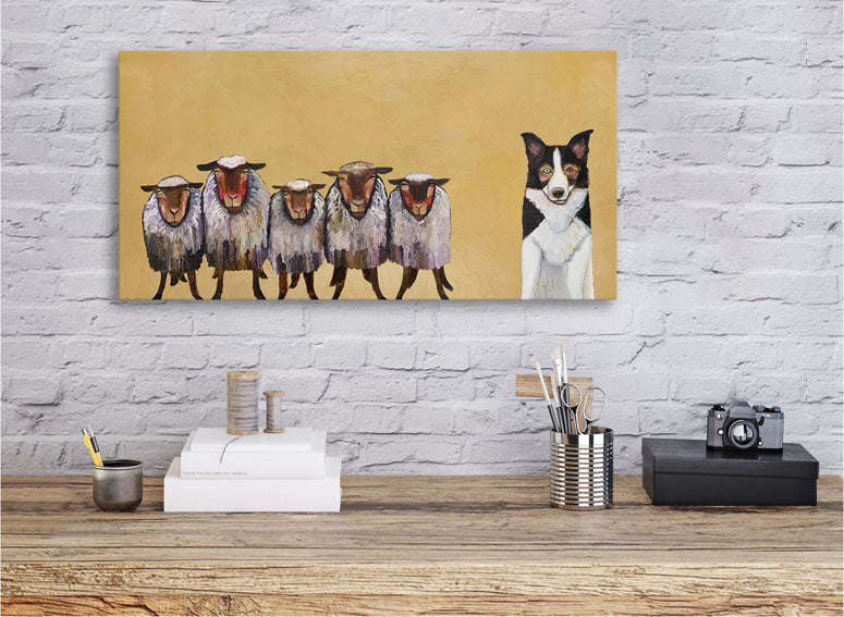 Border Collie and Crew Canvas Wall Art