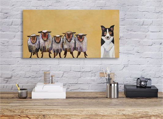 Border Collie and Crew Canvas Wall Art - GreenBox Art