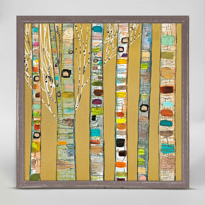 Birch Trees on Gold Mini Framed Canvas
