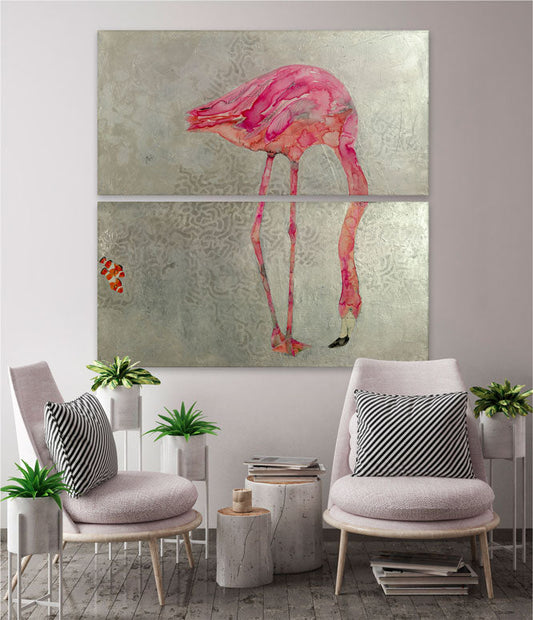 Standing Flamingo Diptych Canvas Wall Art