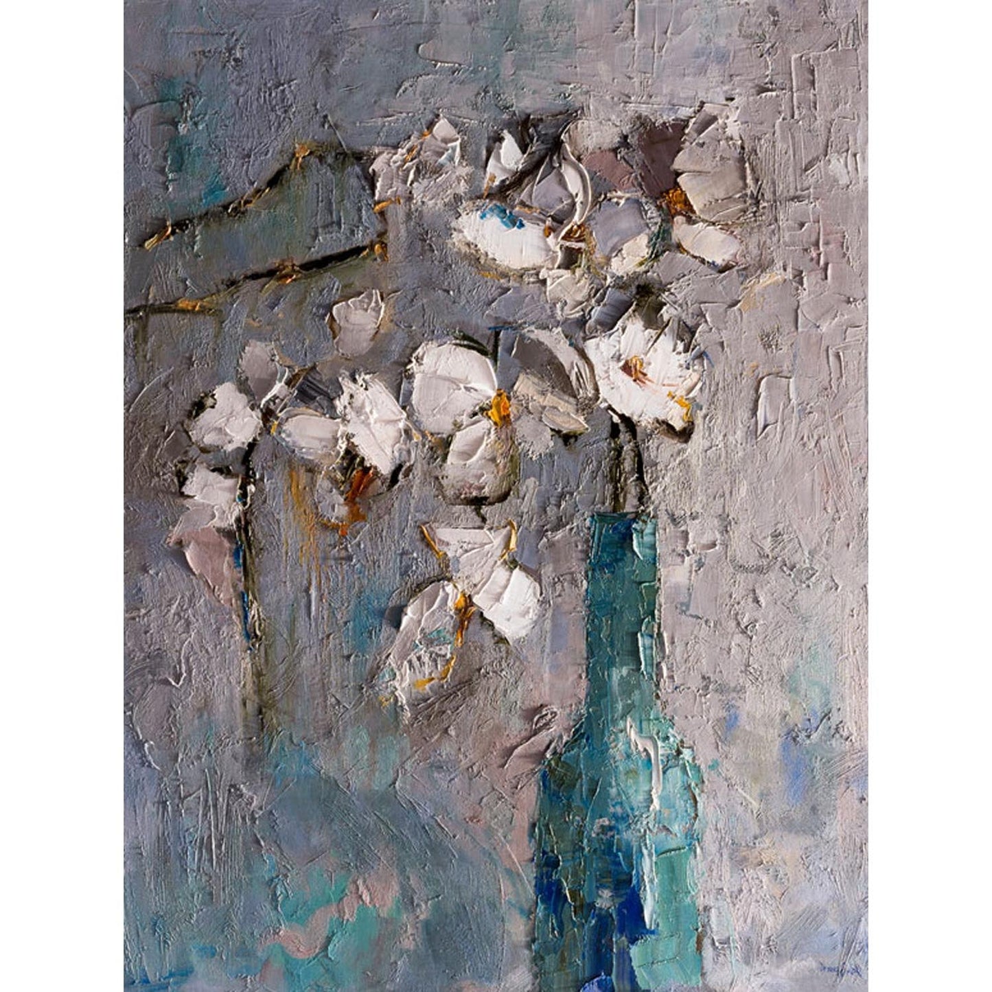 Orchids In Blue Vase Canvas Wall Art