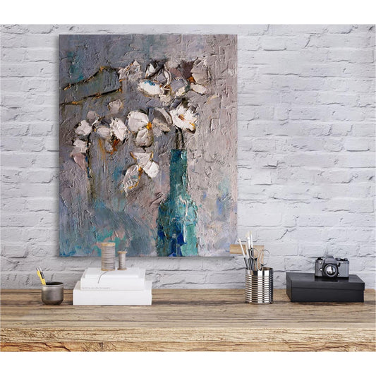 Orchids In Blue Vase Canvas Wall Art