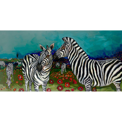 Poppy Field of Zebras Canvas Wall Art