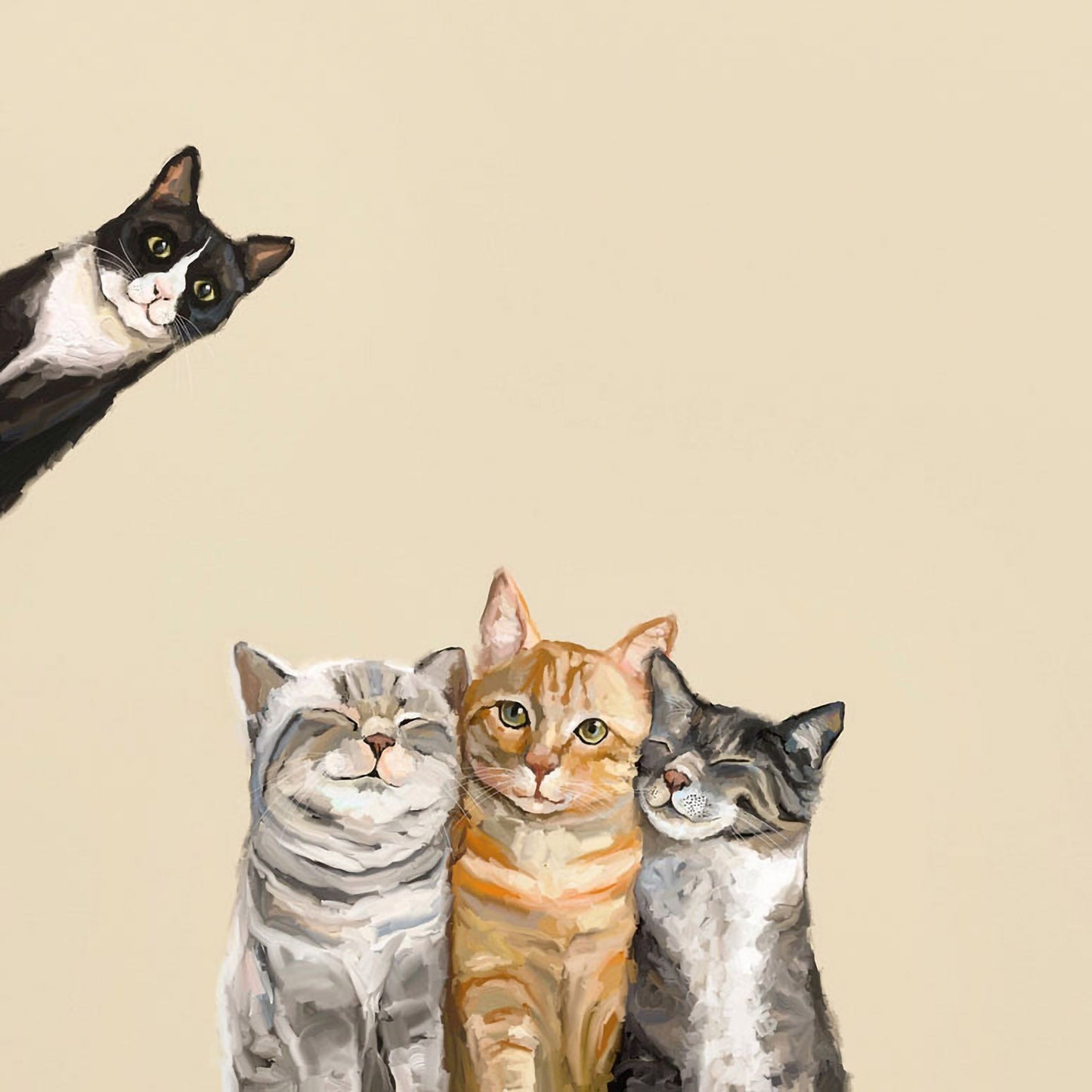 Feline Friends - Three Cats Plus One Canvas Wall Art - GreenBox Art